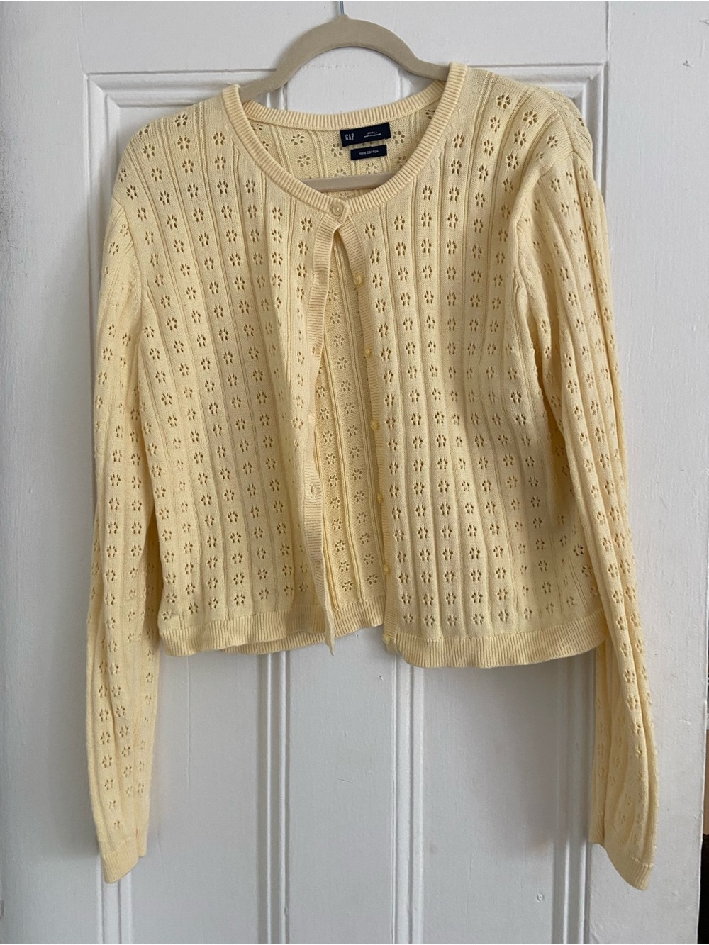 GAP Light Yellow Eyelet Tie-Front Cardigan